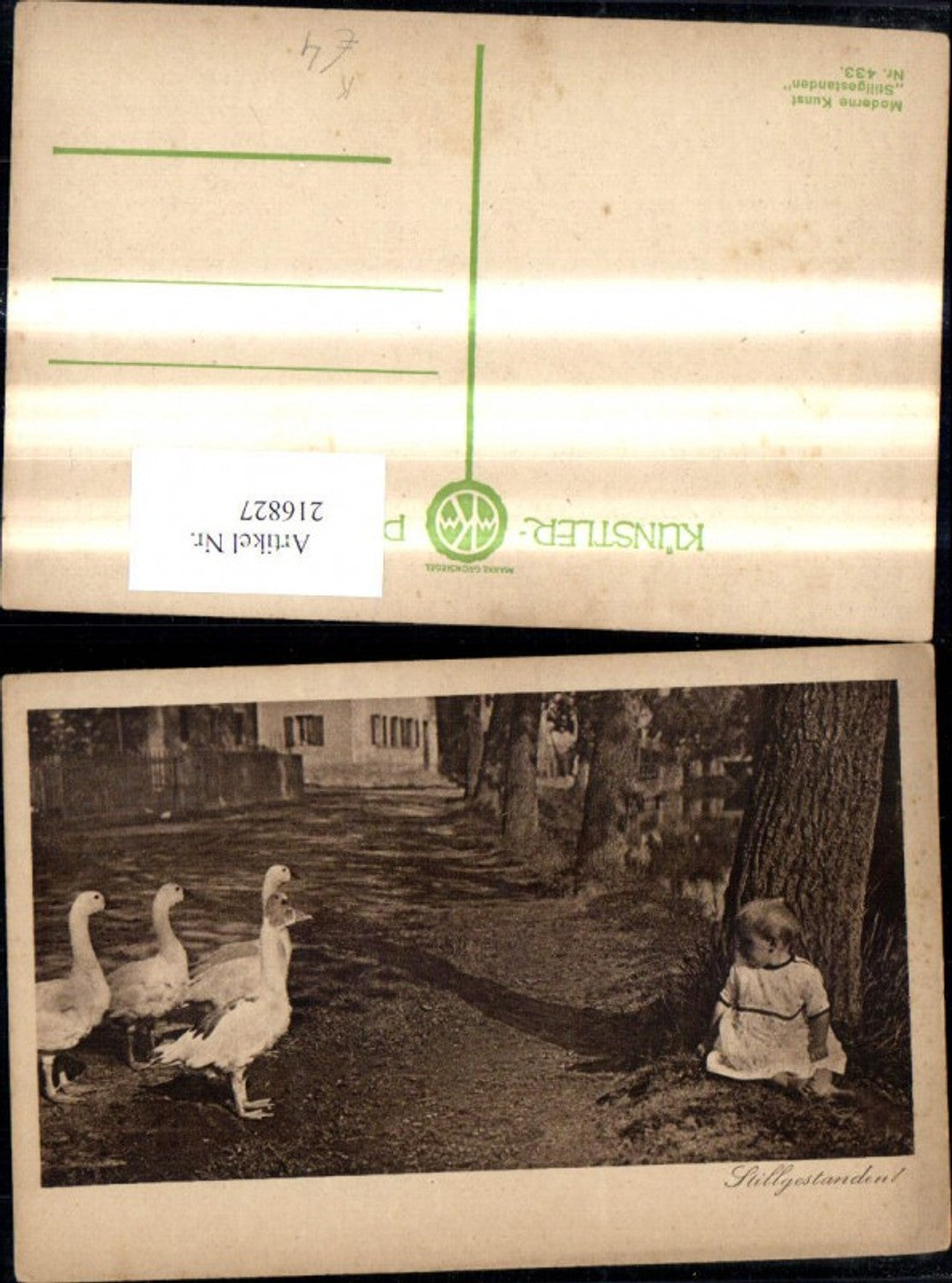 216827,Künstler Ak Kleinkind Kind m. Gänsen Still gestanden Scherz Humor