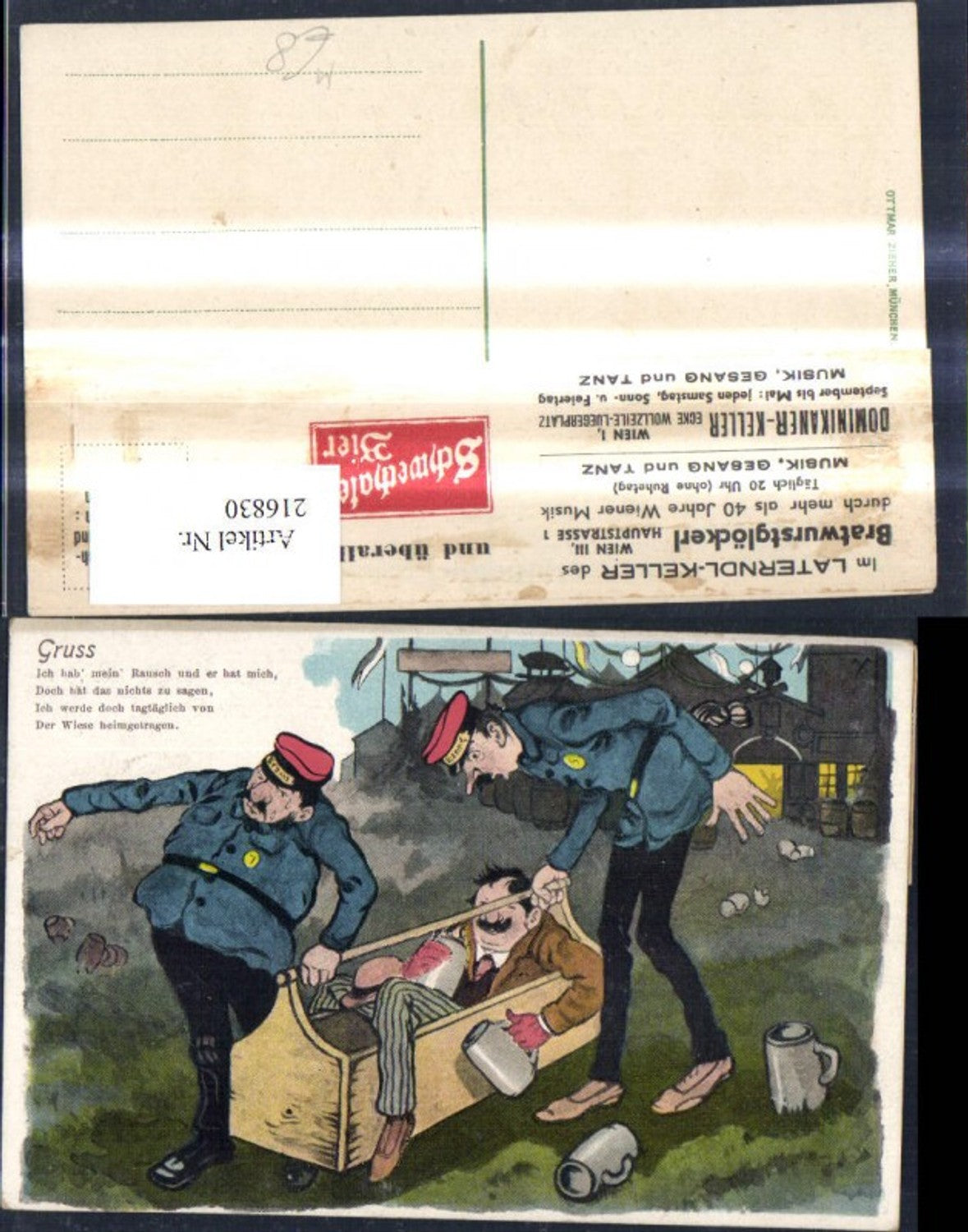 216830,Trunkenbold i. Kiste Uniform getragen Bier Bierkrug Gruß Spruch Scherz Humor