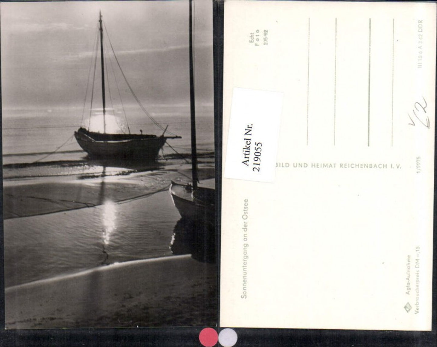 219055,Sonnenuntergang a. d. Ostsee Segelboot Boot pub VEB Bild u. Heimat Reichenbach 1/2275