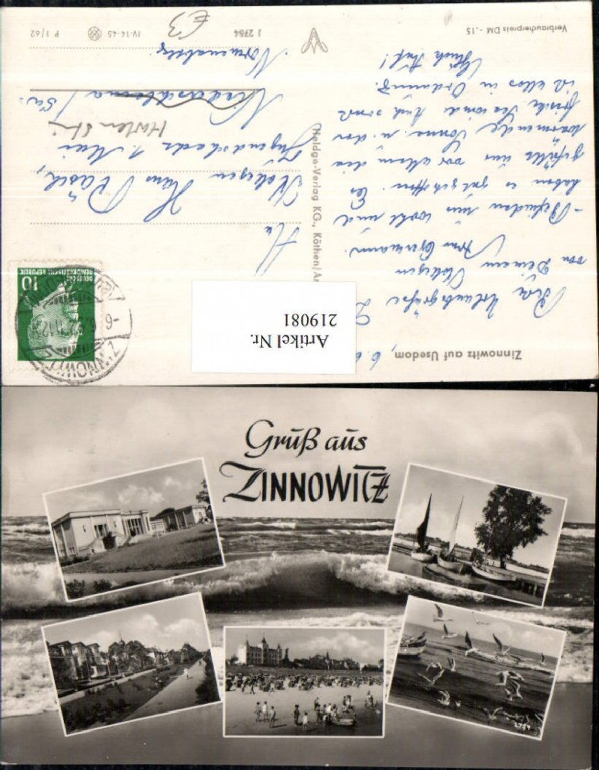 219081,Gruß aus Zinnowitz auf Usedom Segelboote Möwen Strand Promenade Mehrbildkarte