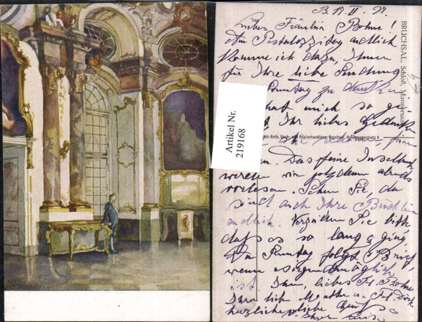 219168,Künstler AK Bruchsal Schloss Marmorsaal Innenansicht