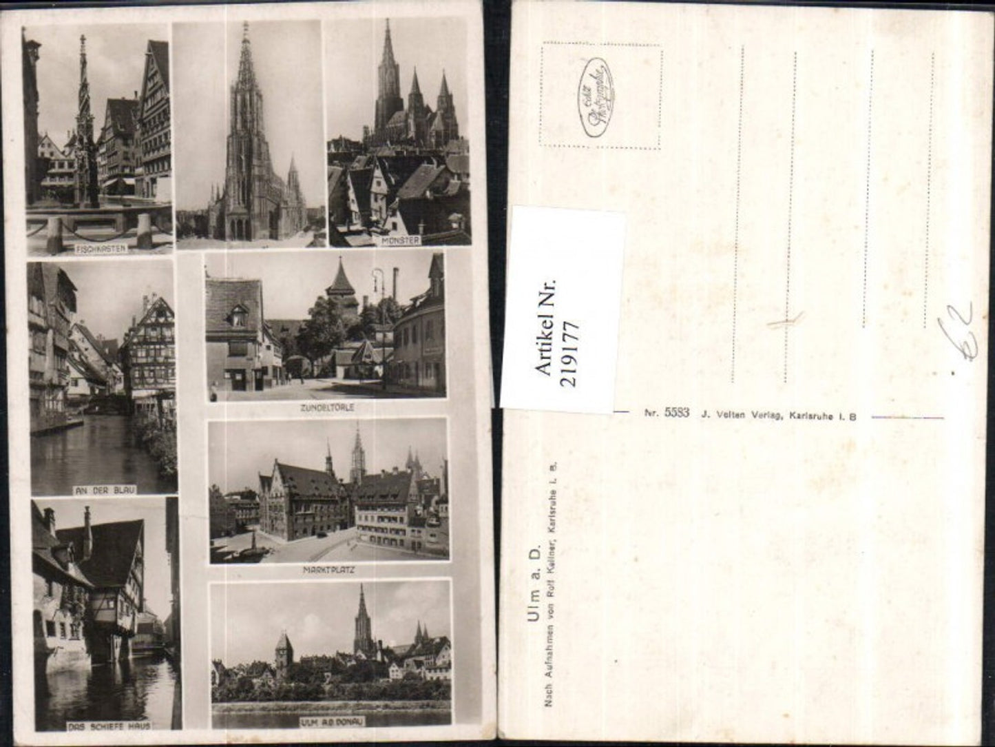 219177,Ulm a. d. Donau Totale Fischkasten Münster Kirche Marktplatz Zundeltörle Schiefe Haus Mehrbildkarte