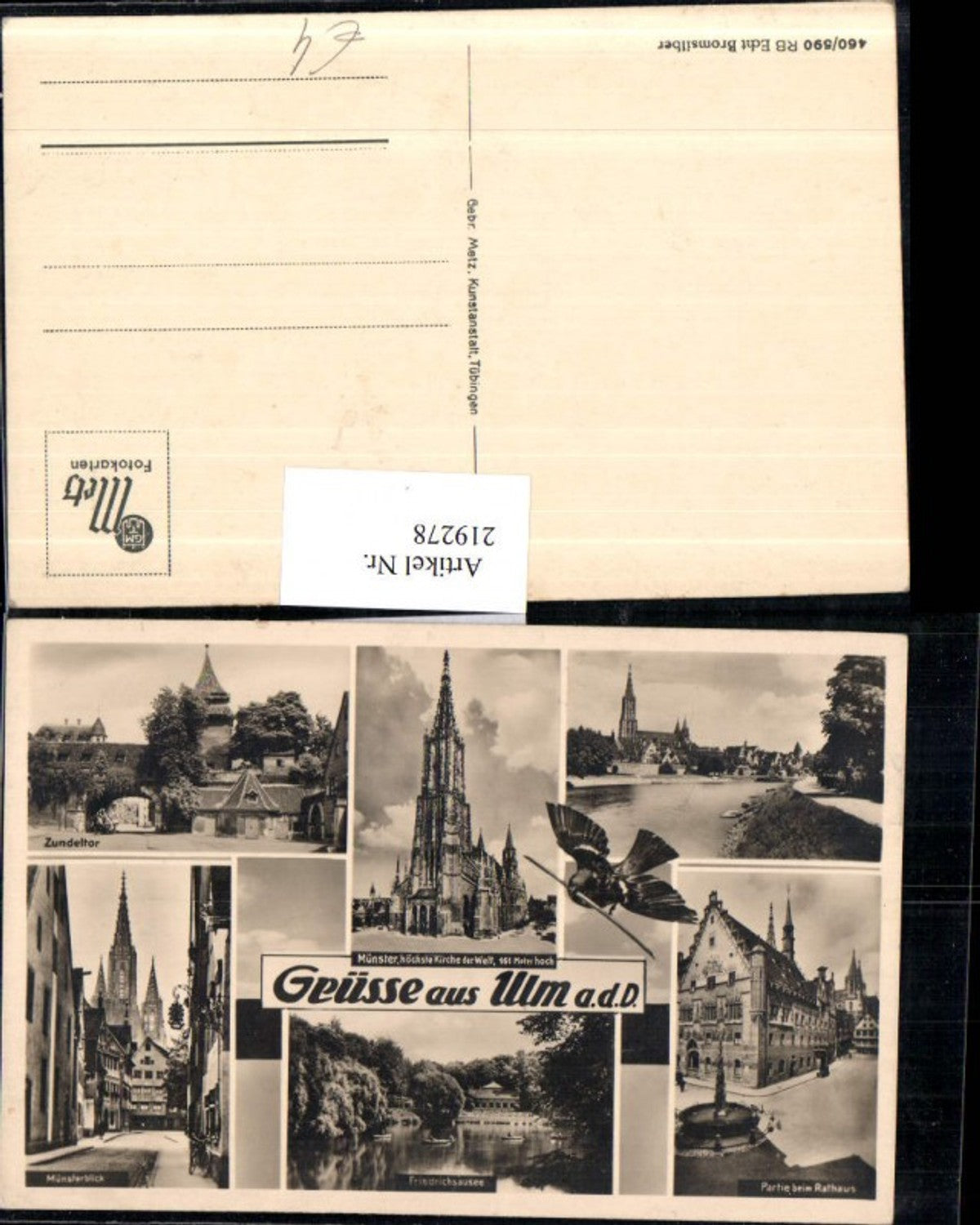 219278,Gruß aus Ulm a. d. Donau Münster Zundeltor Rathaus Friedrichsausee Mehrbildkarte