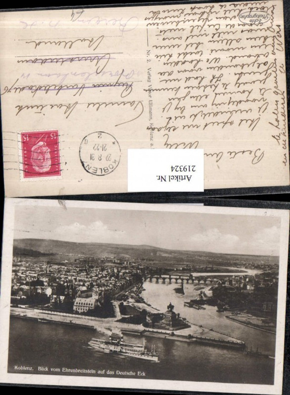 219324,Koblenz Totale Blick v. Ehrenbreitstein auf d. Deutsche Eck
