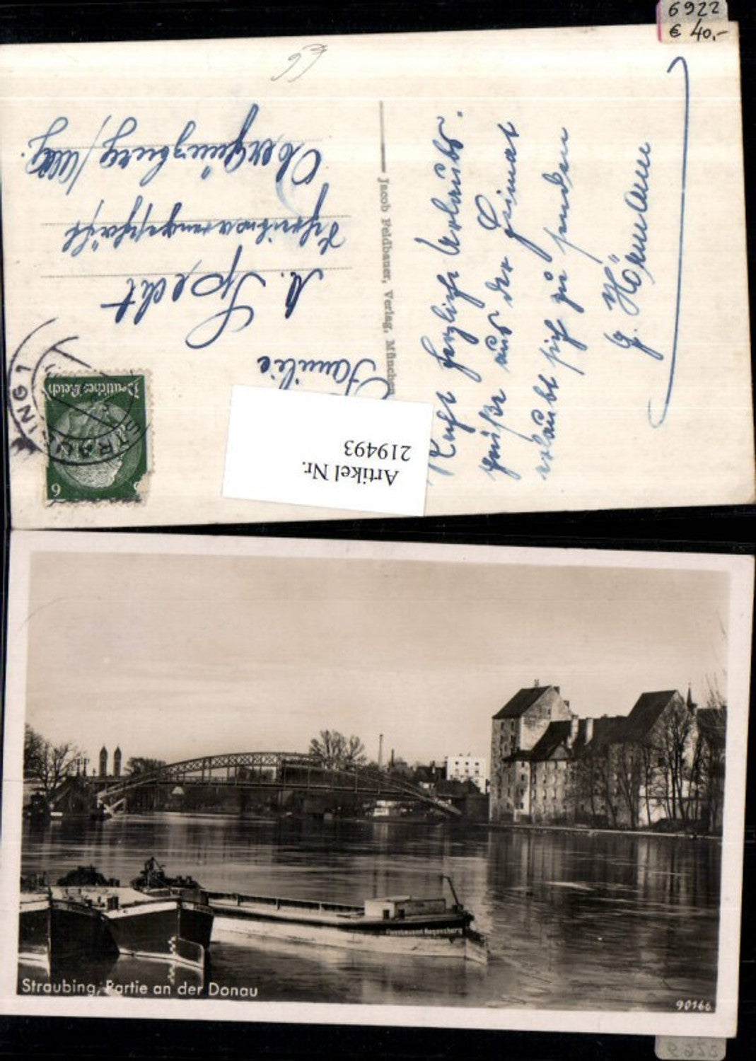 219493,Straubing Partie a. d. Donau Brücke Boot