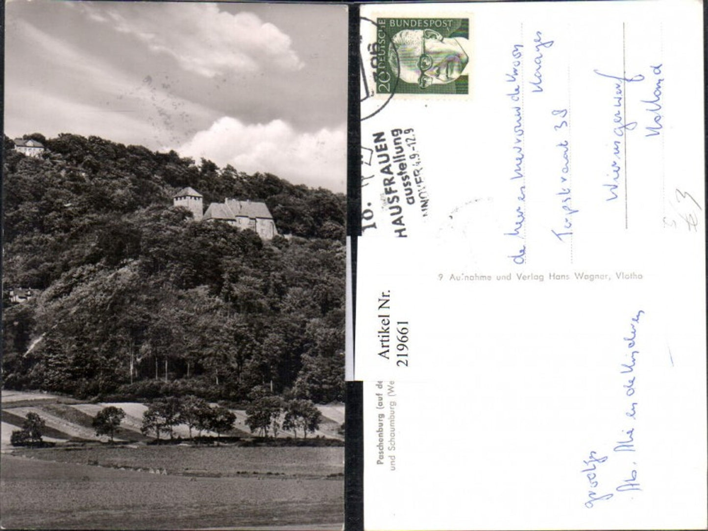 219661,Paschenburg auf dem Kamm u. Schaumburg Wesergebirge 18. Hausfrauenausstellung Stempel