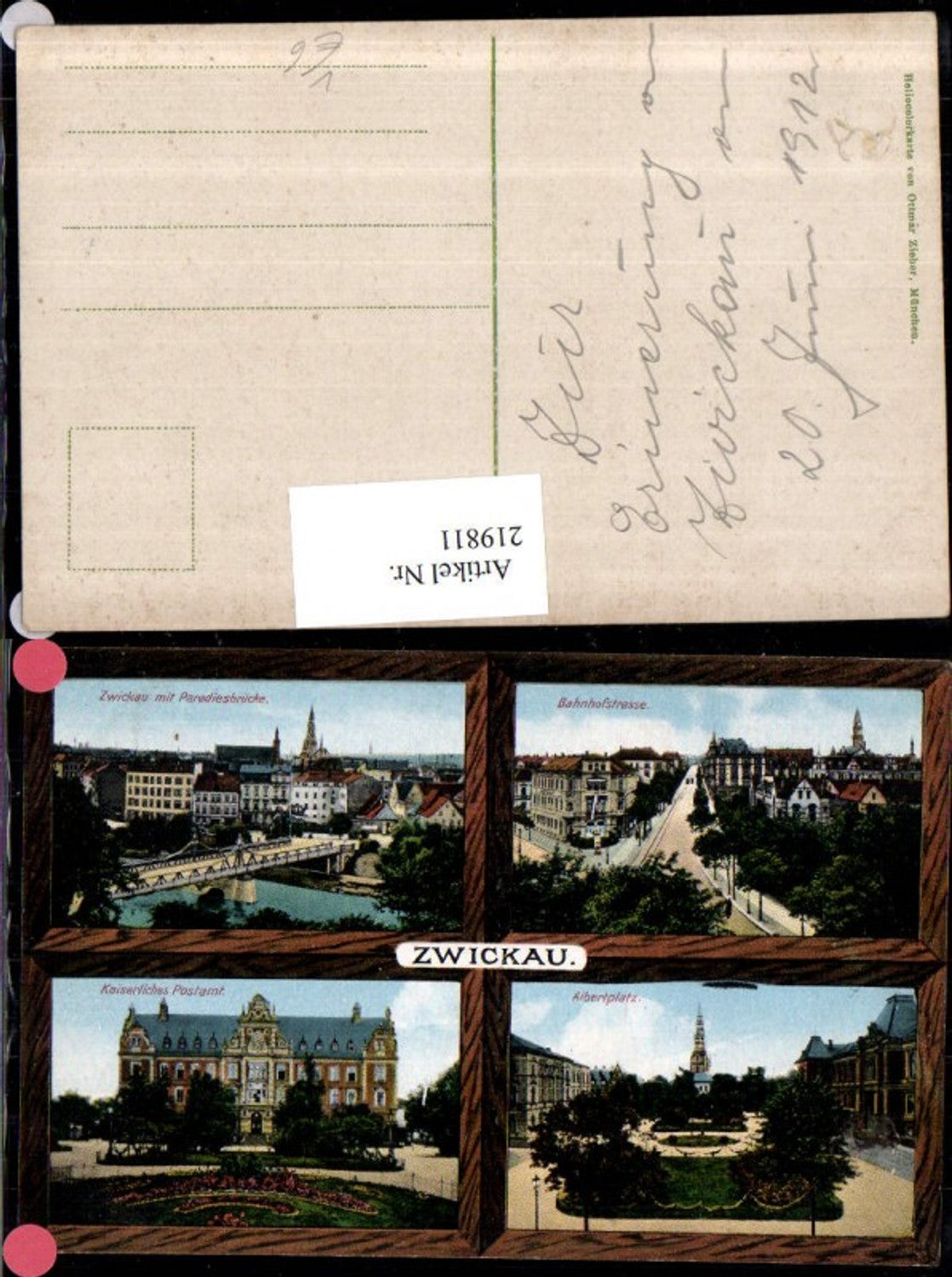 219811,Zwickau m. Paradiesbrücke Bahnhofstraße Albertplatz Kaiserliches Postamt Mehrbildkarte pub Ottmar Zieher