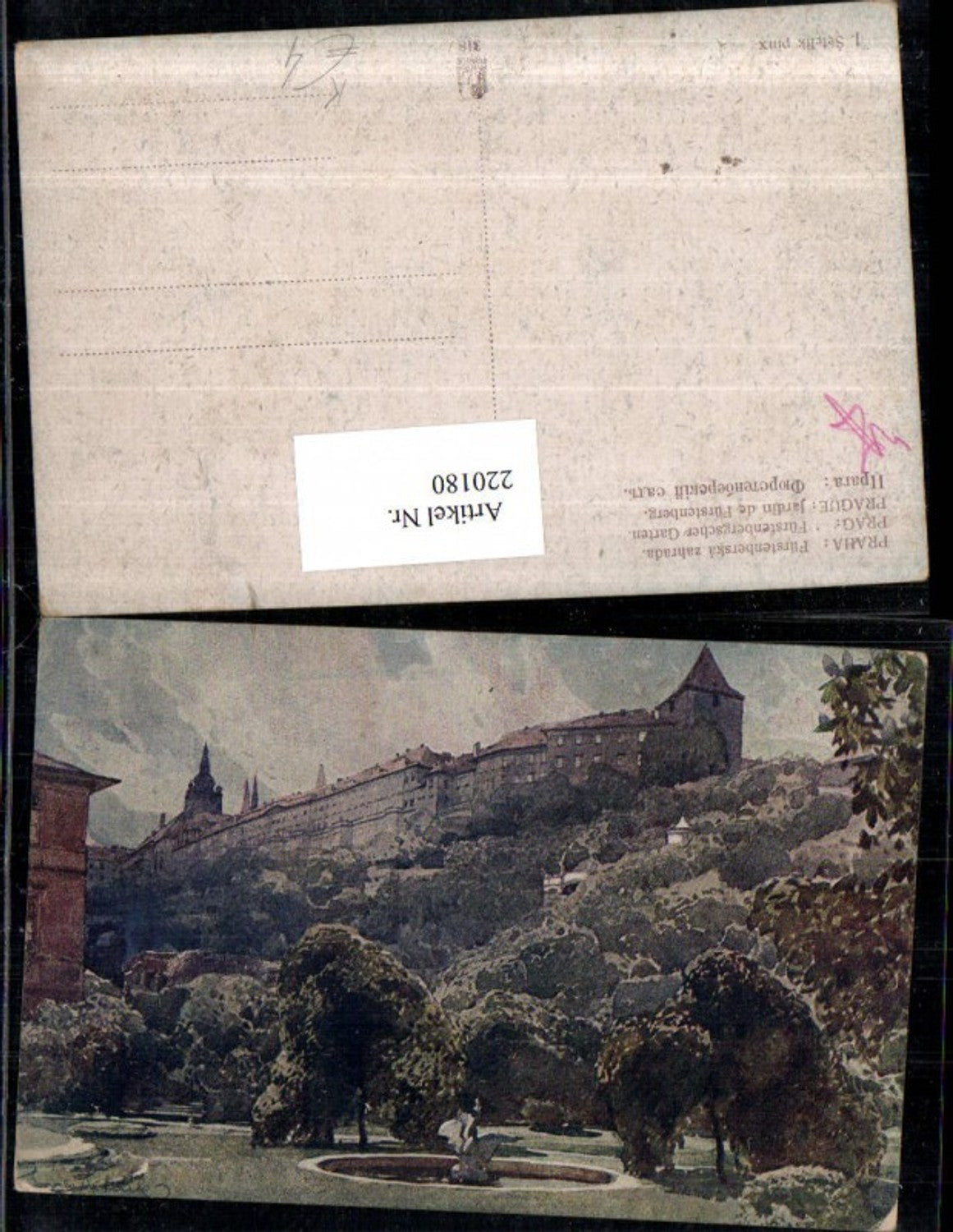 220180,Künstler AK J. Setelik Prag Praha Fürstenbergscher Garten Burg Schloss