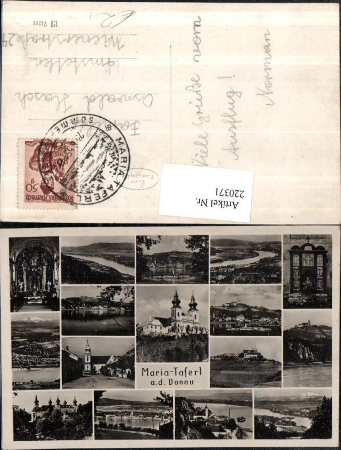 220371, Maria Taferl on the Danube, complete church, multi-view postcard