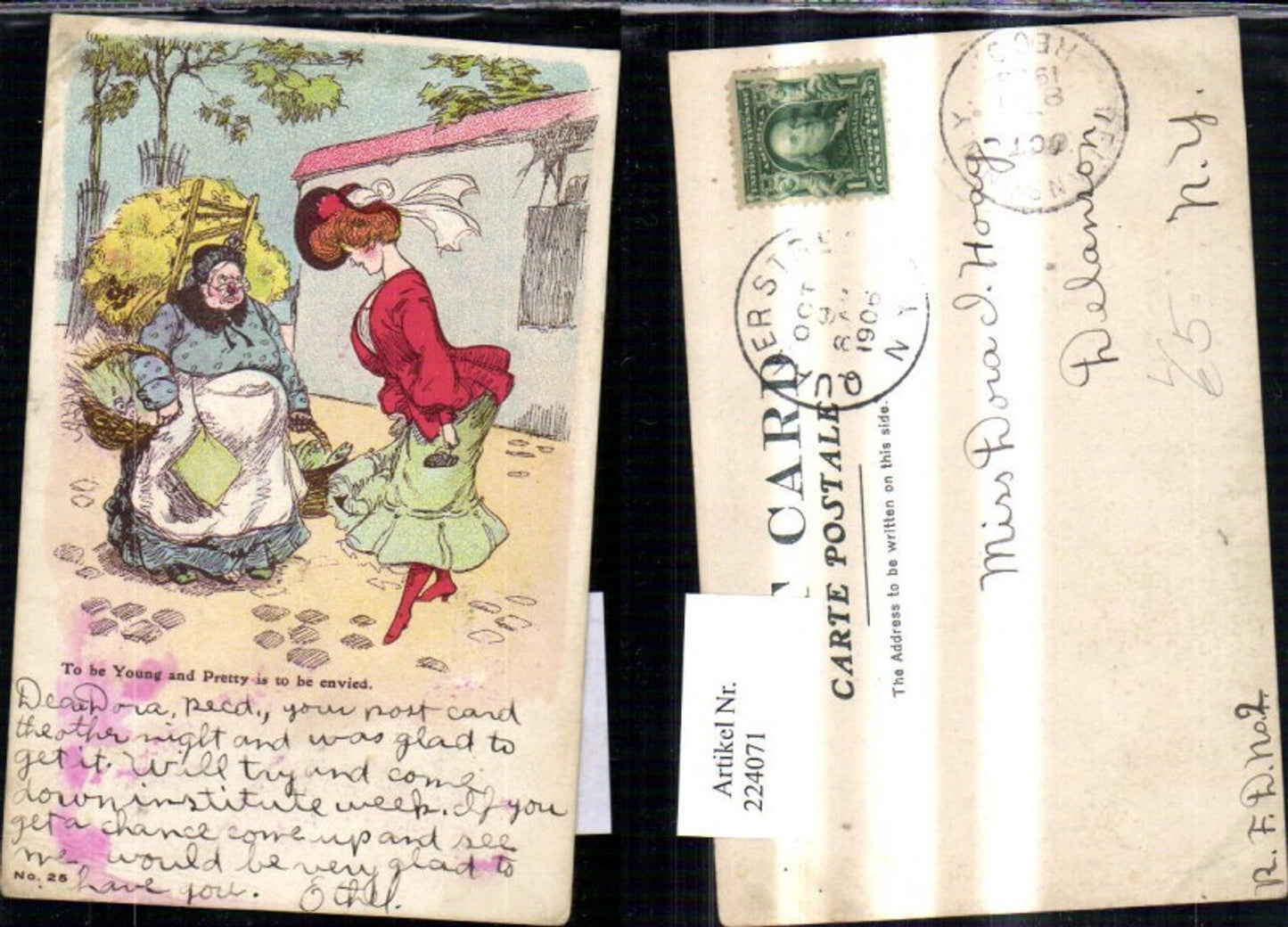 224071,Künstler Litho Frauen Mode Bäuerin To be Young and Pretty is to be envied Emanzipation