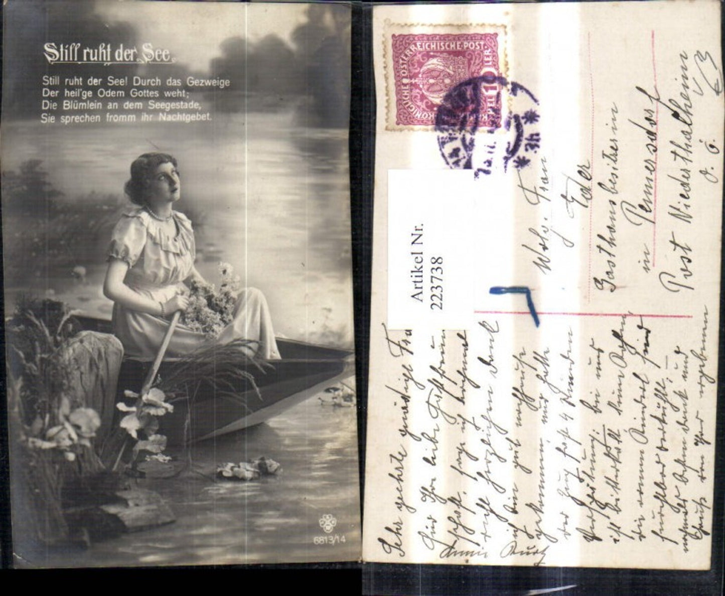 223738,Liebe Frau i. Ruderboot Boot Spruch Text Still ruht d. See pub RPH SBW 6813/14