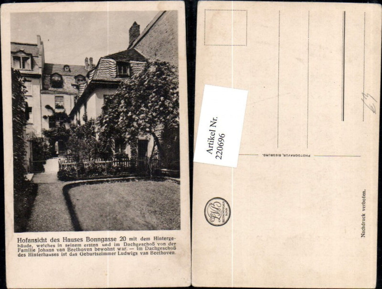220696,Bonn Hofansicht d. Hauses Bonngasse 20 Geburtshaus Ludwig Beethoven