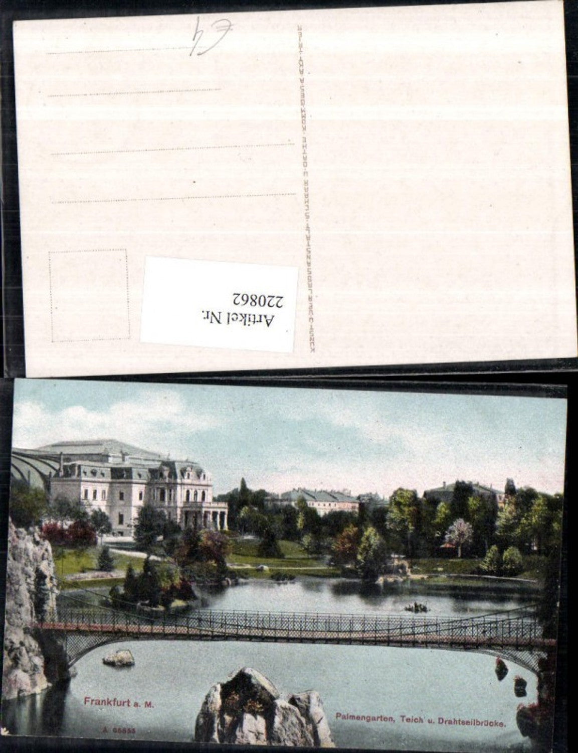 220862,Frankfurt a. Main Palmengarten Teich u. Drahtseilbrücke Brücke