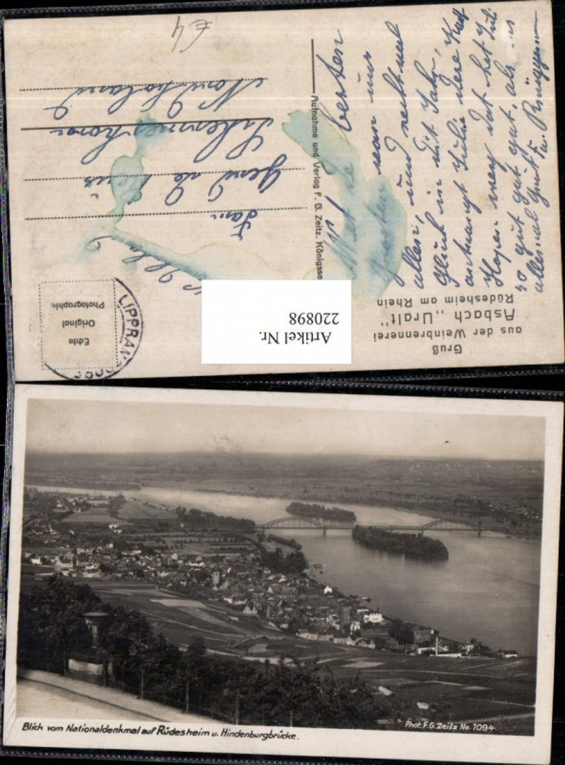 220898,Blick v. Nationaldenkmal auf Rüdesheim u. Hindenburgbrücke Brücke Totale