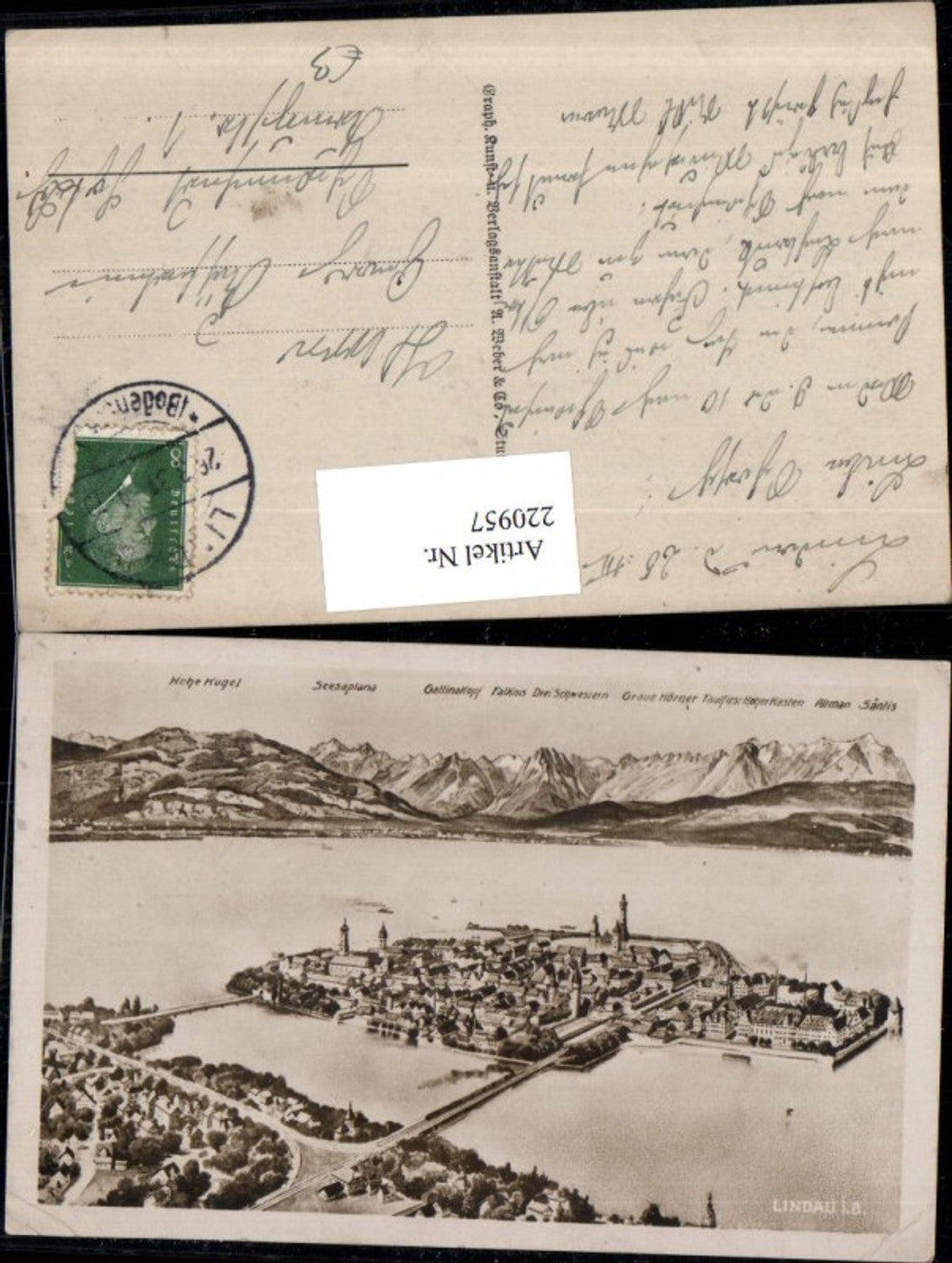 220957,Lindau i. Bodensee Totale m. Alpen Gebirge Säntis Altmann Falknis Scesaplana