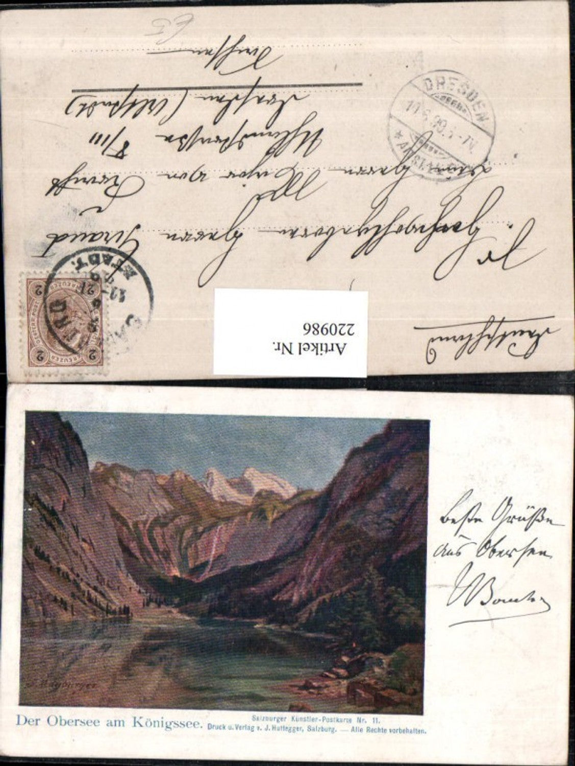 220986, Artist AK Josef Mayburger The Obersee at Königssee near Berchtesgaden