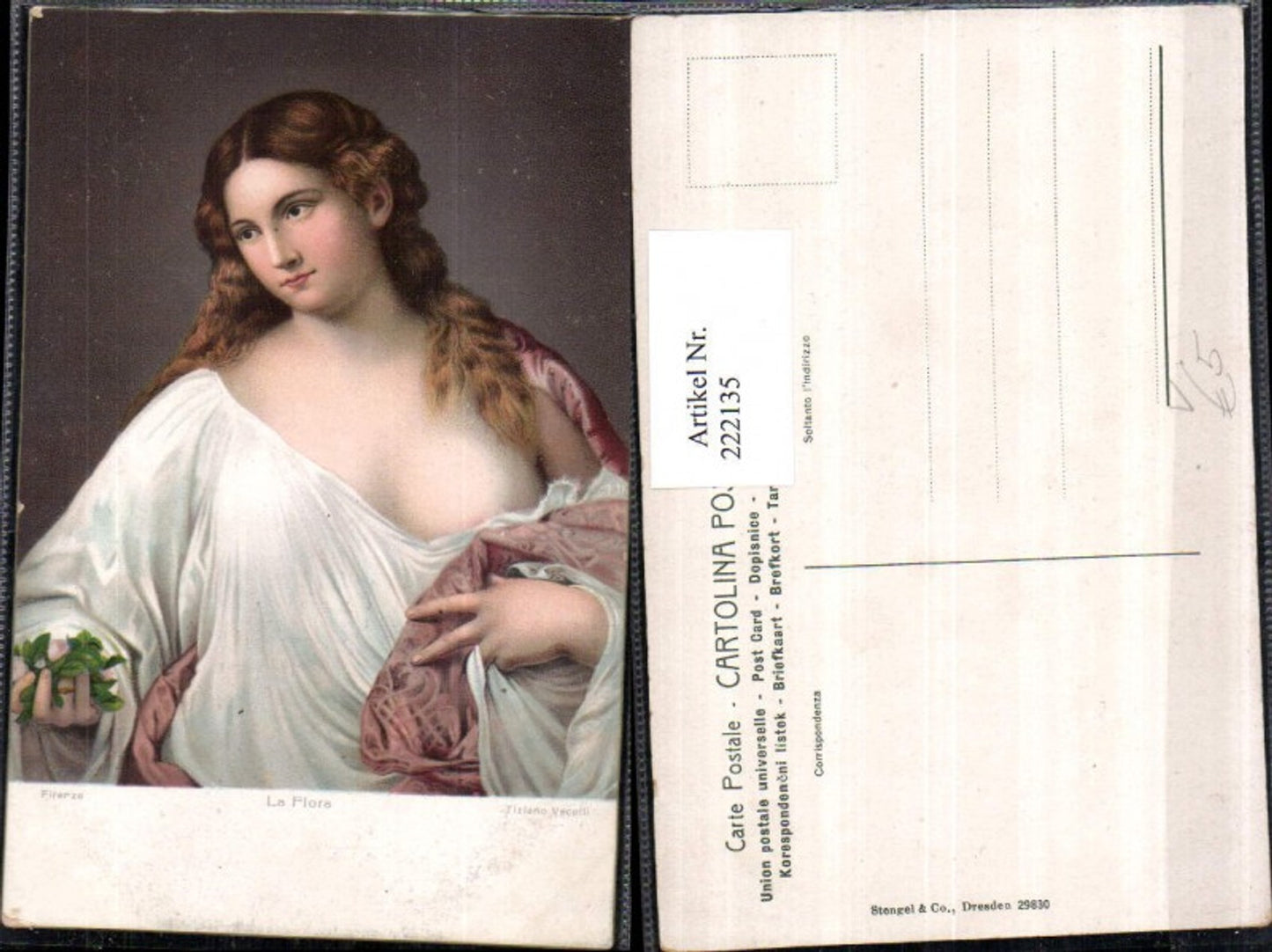 222135,Stengel & Co 29830 Künstler Tiziano Vecellio La Flora Frau Portrait