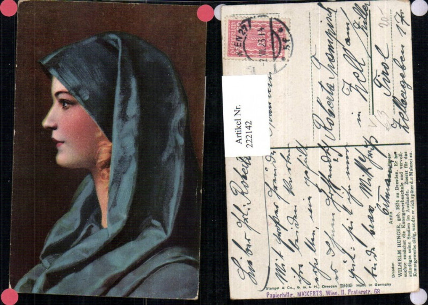 222142,Stengel & Co 29469 Künstler Wilhelm Hunger Anita Frau m. Kopftuch Portrait