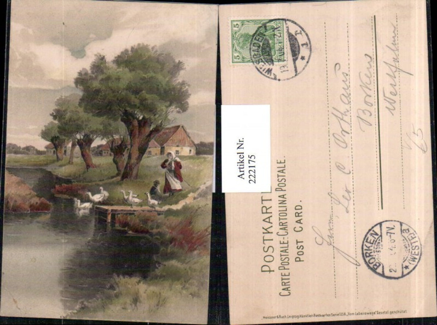 222175,Künstler AK Meissner & Buch 1258 Landschaft Bach Enten Steg
