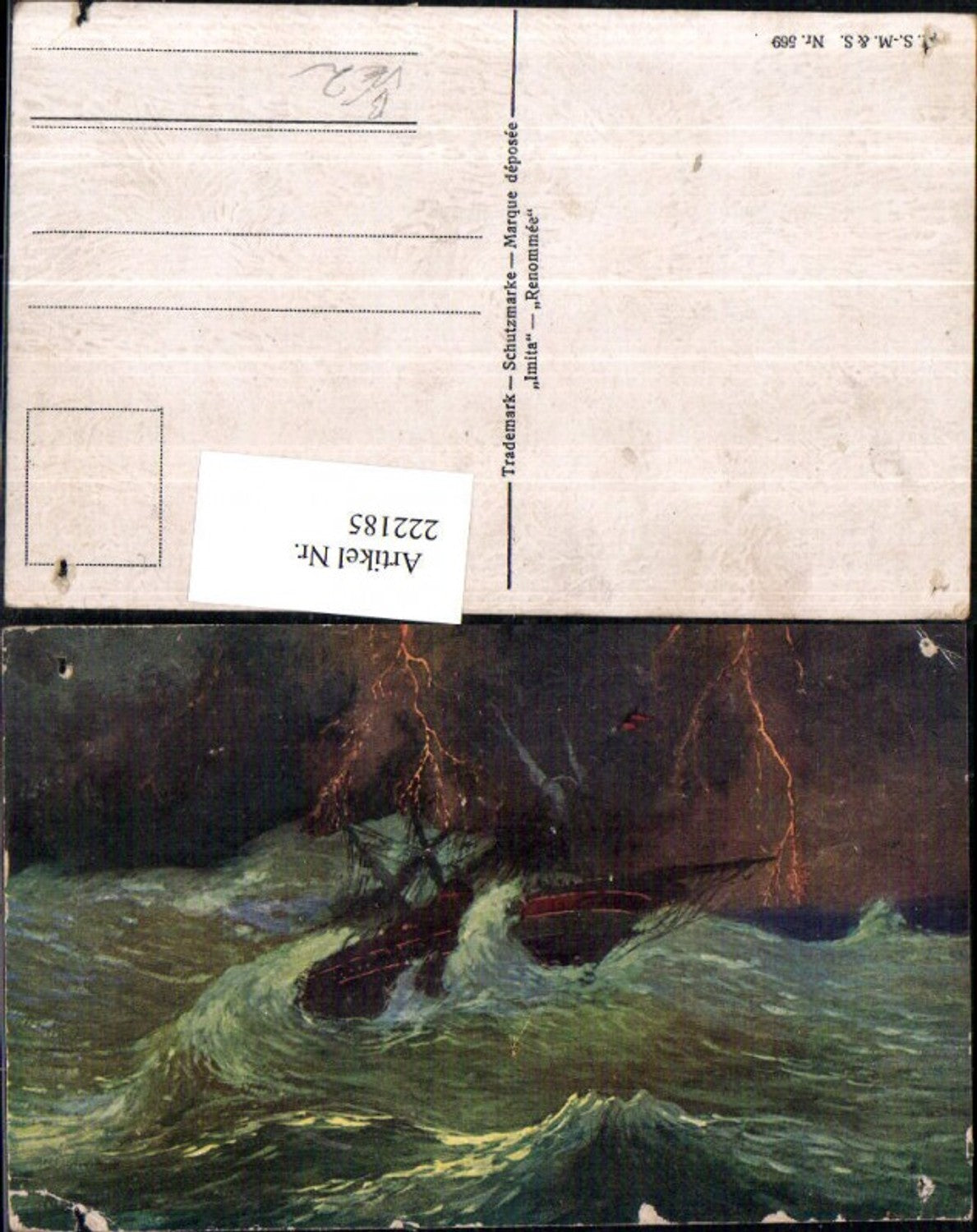 222185,A.S.M. Imita 569 Präge Segelschiff Schiff Sturm Wassersturm Wellen