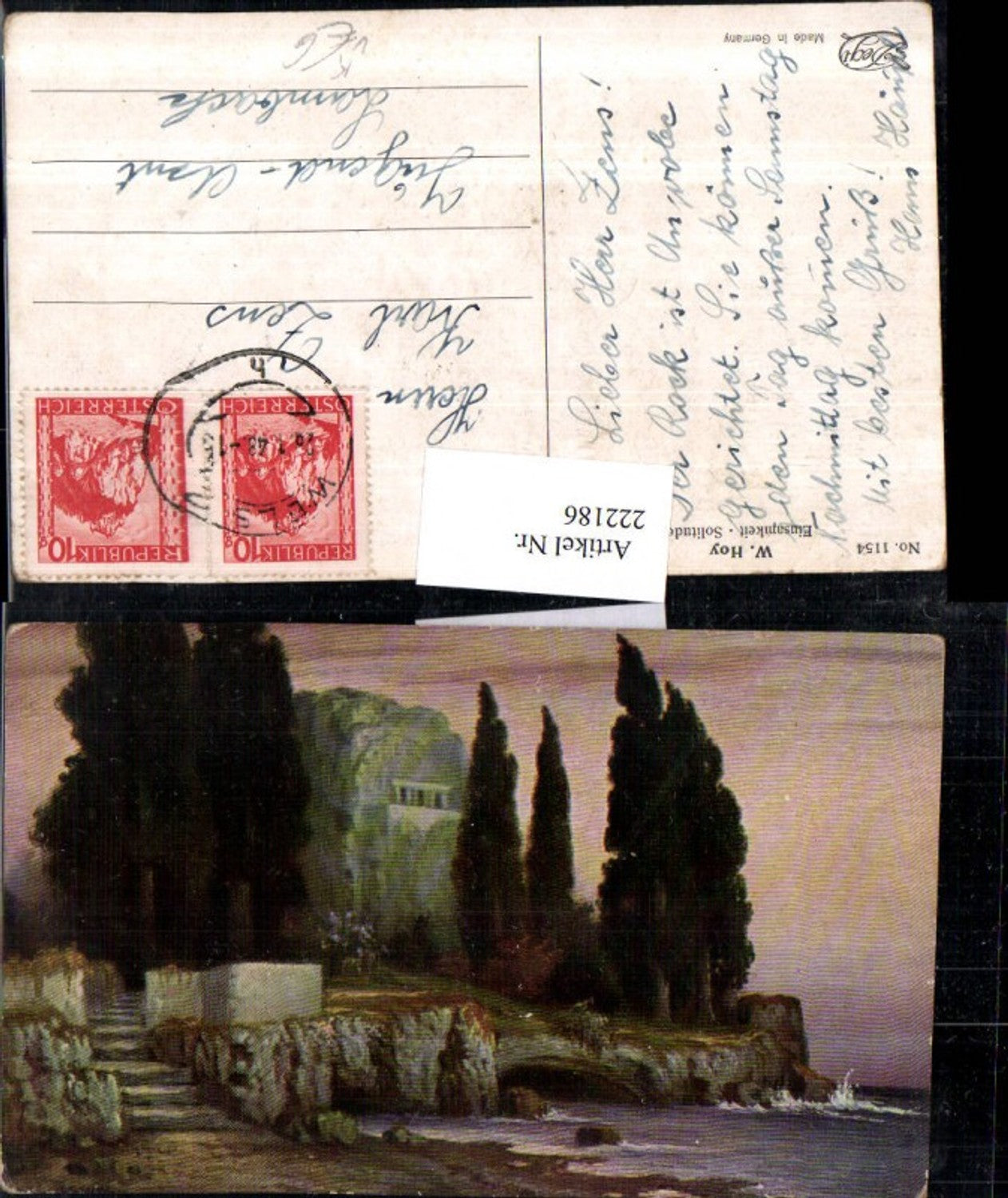 222186,Degi AK 1154 Künstler W. Hoy Einsamkeit Solitude Partie Zypressen