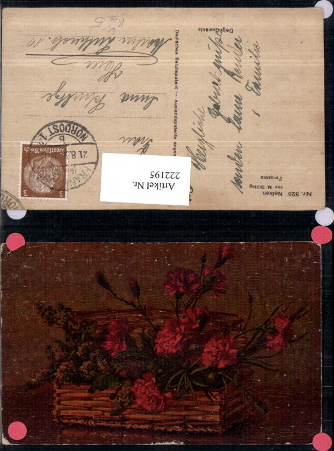 222195,Degi AK 325 Künstler M. Billing Nelken Blumen Korb