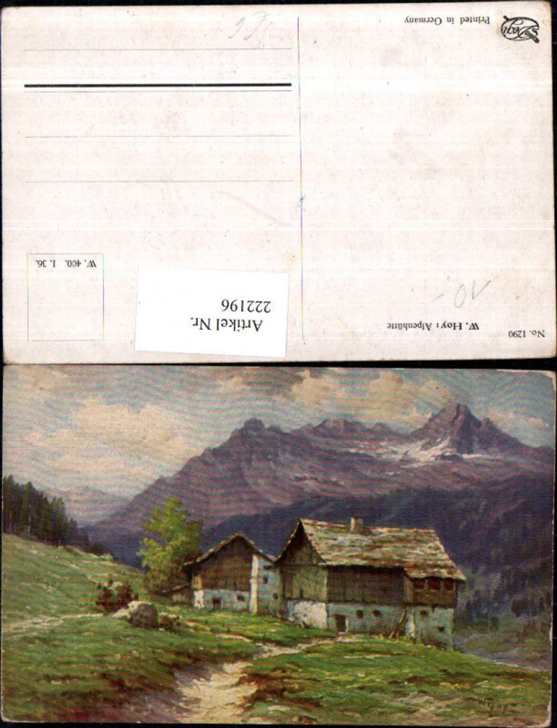 222196,Degi AK 1290 Künstler W. Hoy Alpenhütte Berghütte