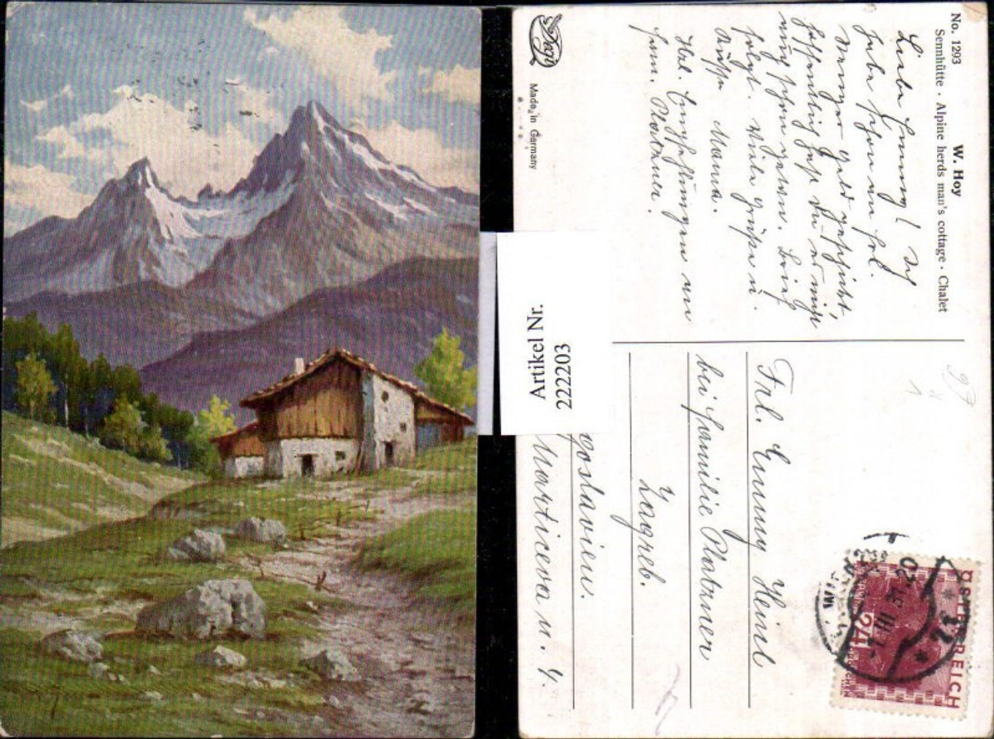 222203,Degi AK 1293 Künstler W. Hoy Sennhütte Berghütte Bergkulisse