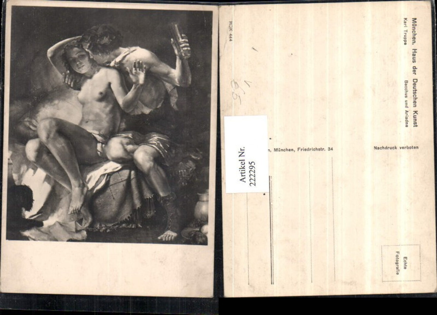 222295,Haus der Deutschen Kunst HDK 444 Künstler Karl Truppe Bacchus u. Ariadne Mann u. Frau Akt Barbusig