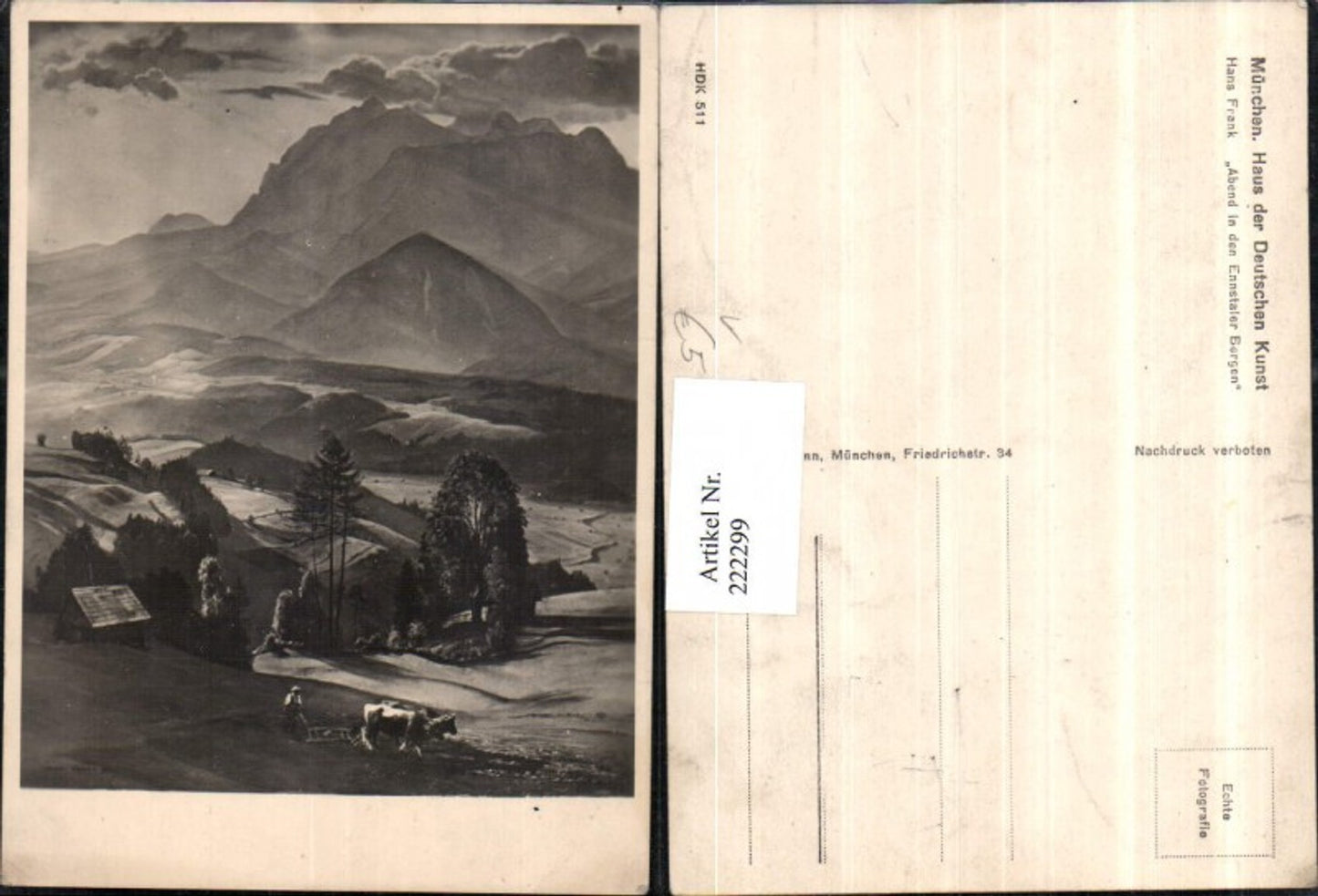 222299,Haus der Deutschen Kunst HDK 511 Künstler Hans Frank Abend i. d. Ennstaler Bergen Landschaft