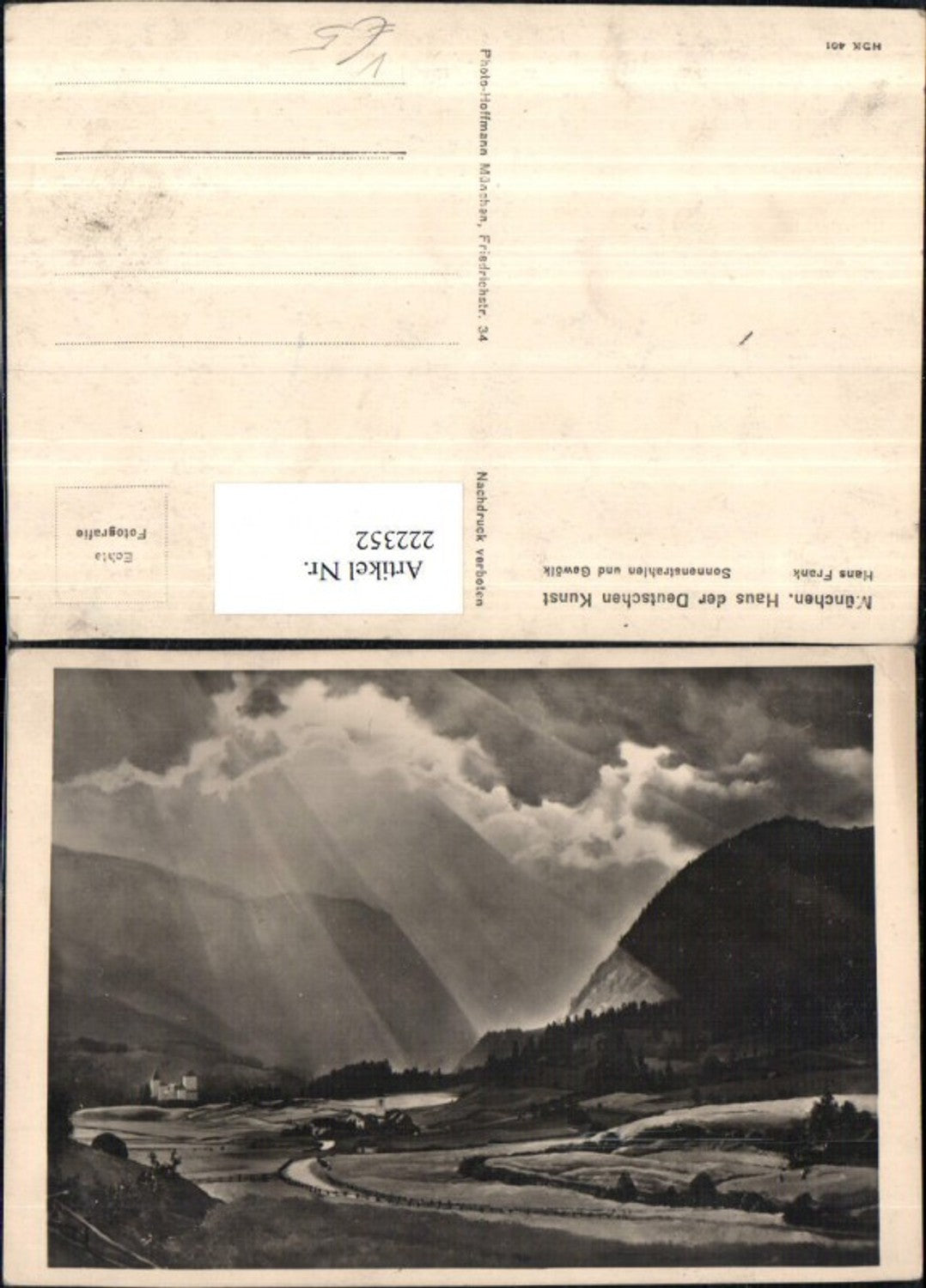 222352,Haus der Deutschen Kunst HDK 401 Künstler Hans Frank Sonnenstrahlen u. Gewölk Landschaft