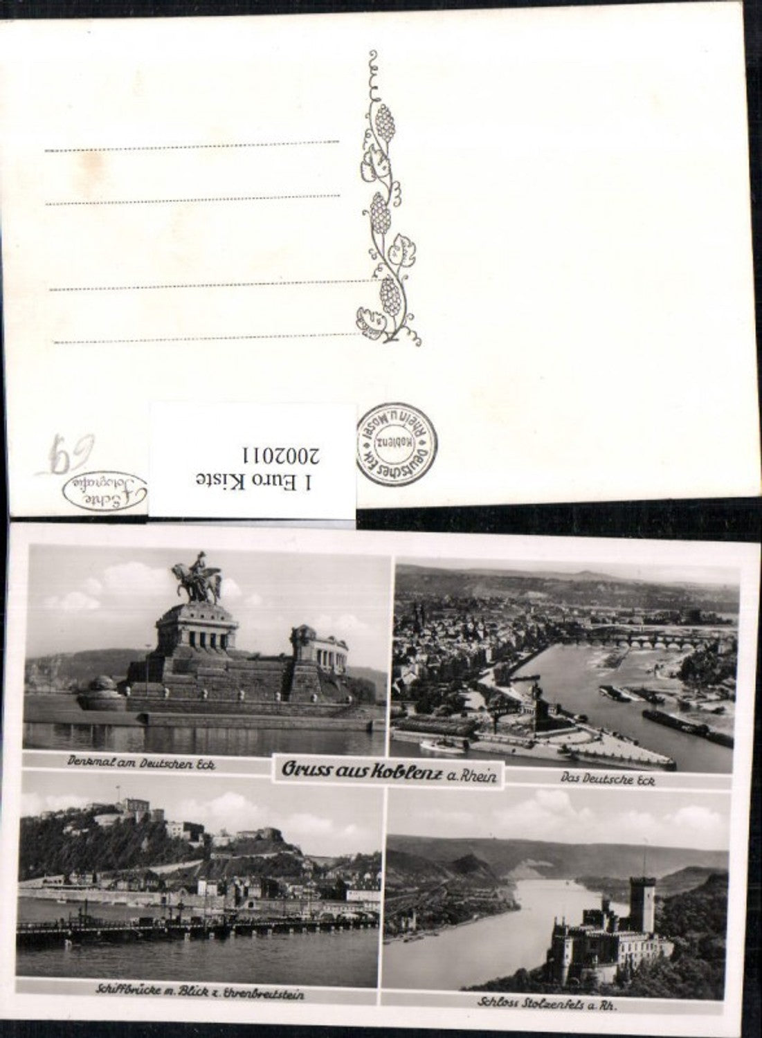2002011,Gruß aus Koblenz am Rhein Totale Deutsches Eck Denkmal Schiffbrücke m. Blick z. Ehrenbreutstein Schloss Stolze