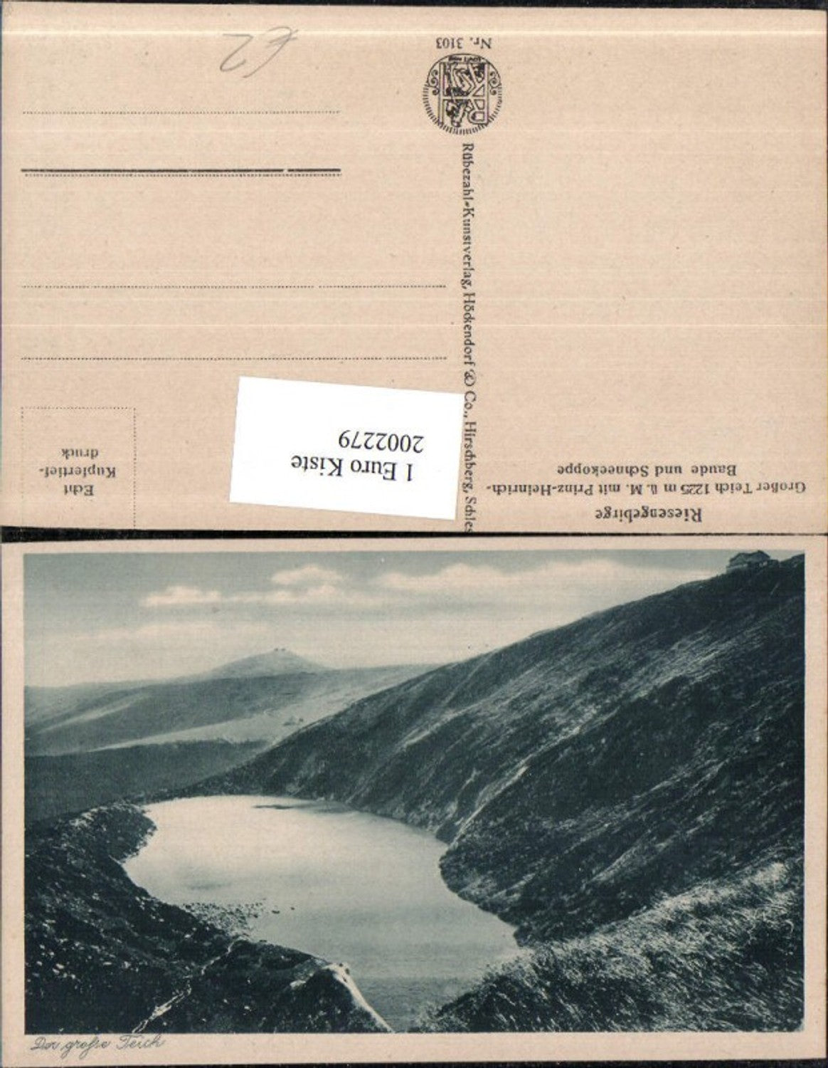 2002279,Riesengebirge der große Teich m. Prinz-Heinrich-Baude u. Schneekoppe