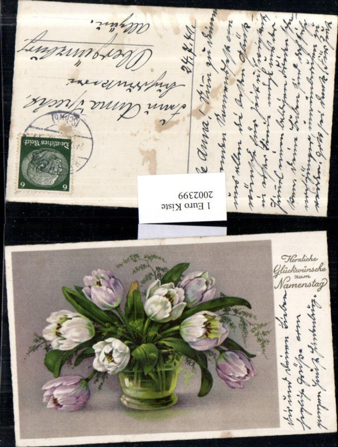 2002399,Namenstag Vase m. Tulpen Blumen