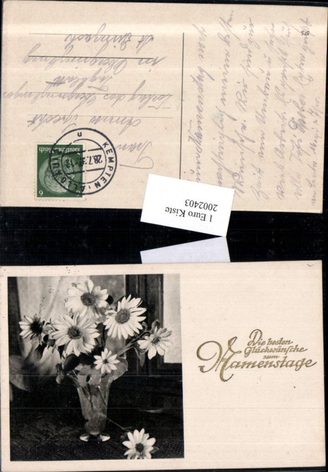 2002403,Namenstag Vase m. Margeriten Blumen