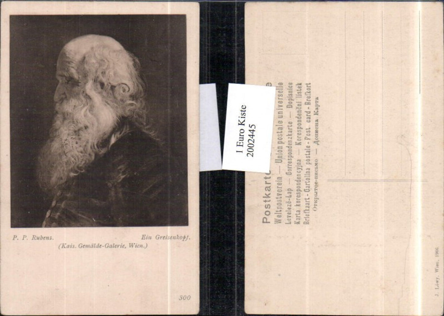 2002445,Kais. Gemälde-Galerie Wien Künstler P. P. Rubens „Ein Greisenkopf“ Mann m. Langem Bart Portrait