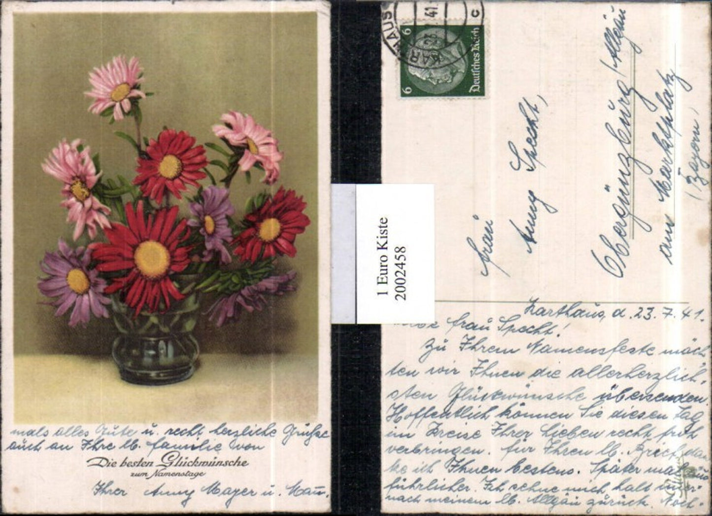 2002458,Namenstag Vase m. Blumen Margeriten bunt