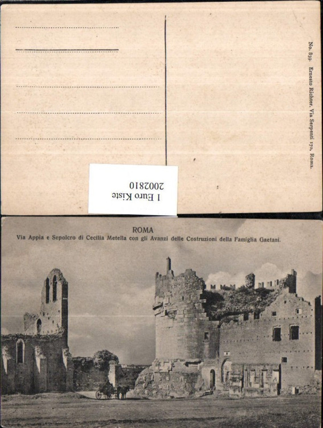 2002810,Roma Rom Via Appia e Sepolcro di Cecilia Metella con gli Avanzi delle Costruzioni della Famiglia Caetani Mausole