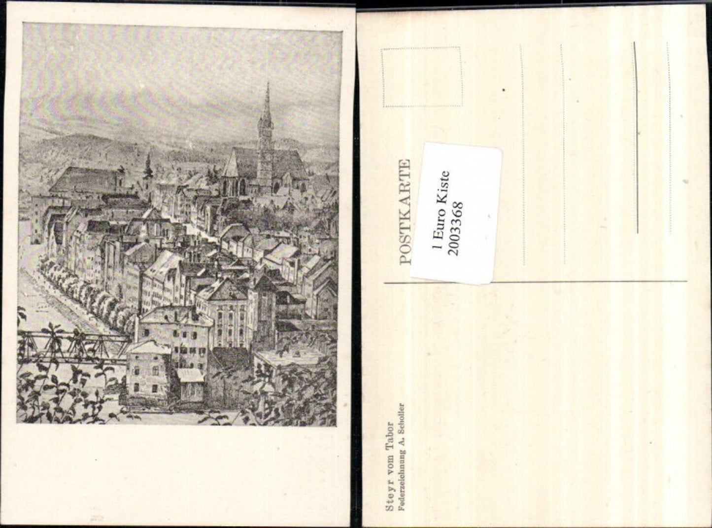 2003368,Künstler AK A. Scholler Federzeichnung Zeichnung Radierung Steyr Teilansicht v. Tabor