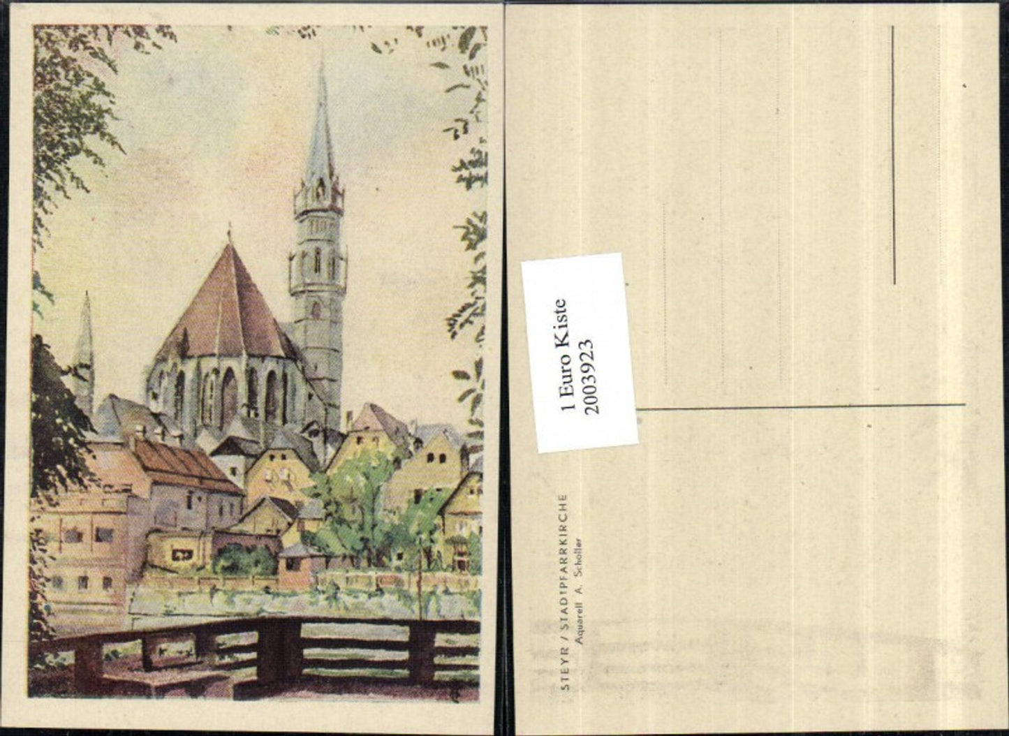 2003923,Künstler AK A. Scholler Aquarell Steyr Stadtpfarrkirche Kirche