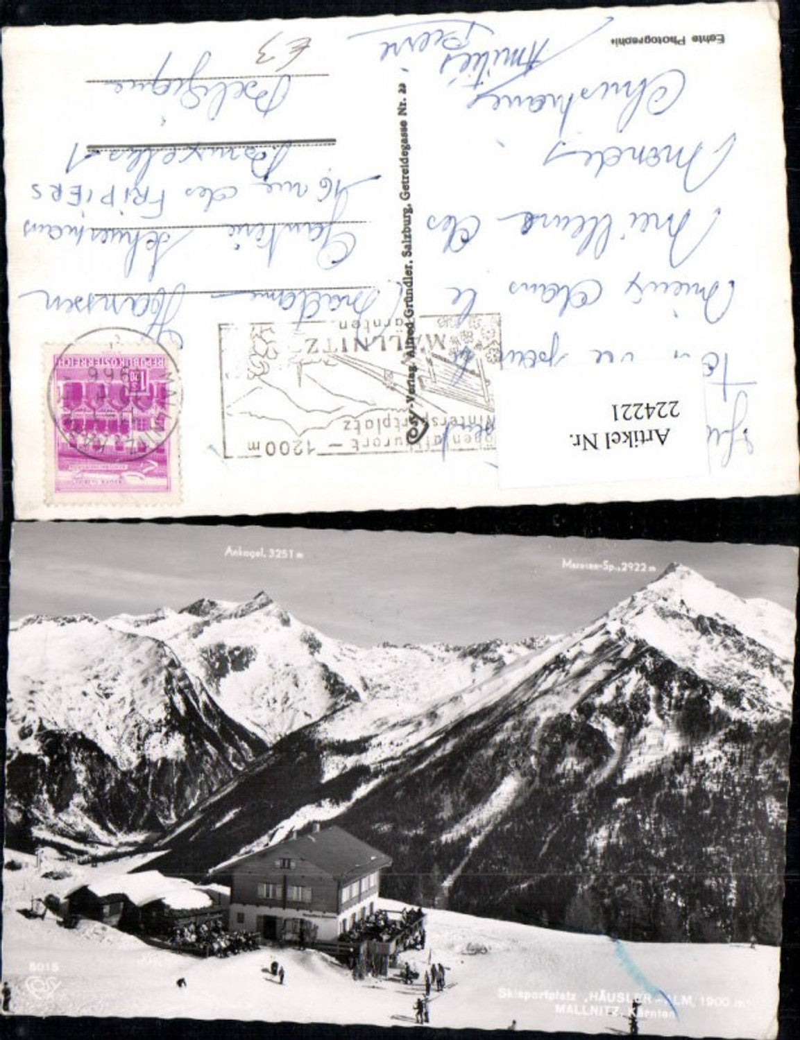 224221,Häusler-Alm b. Mallnitz Berghütte Winterbild m. Ankogel u. Maresen-Spitze