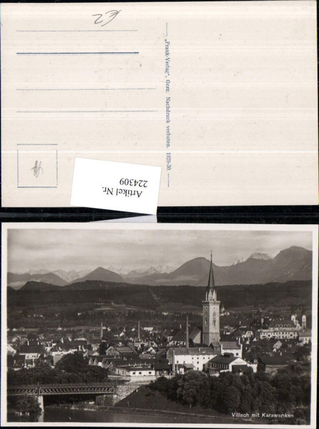 224309,Villach Teilansicht Brücke Kirche m. Karawanken