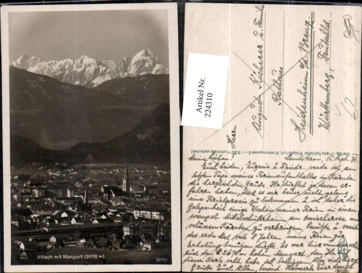 224310,Villach Teilansicht m. Mangart pub Franz Schilcher 1699