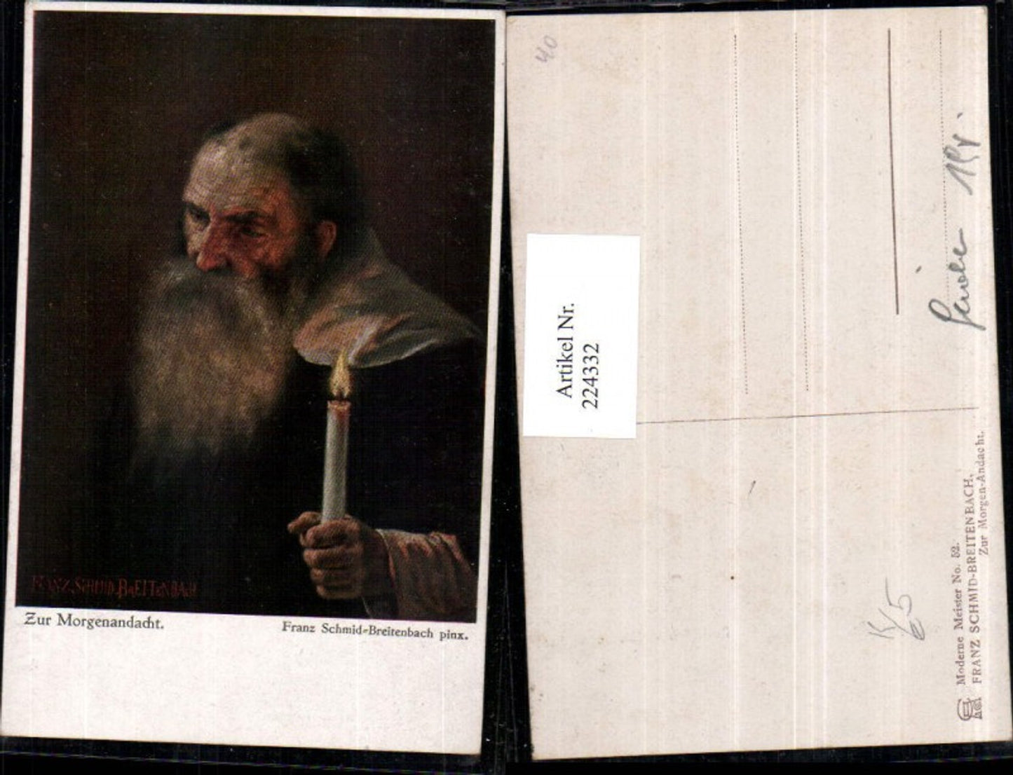 224332,Künstler AK Franz Schmid-Breitenbach Zur Morgenandacht Mann m. Bart Kerze