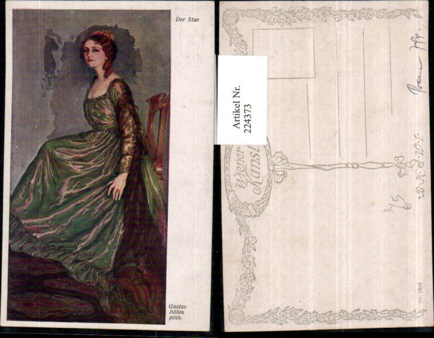 224373,Künstler AK Gustav Böhm Der Star Frau m. Kleid Stuhl Sessel