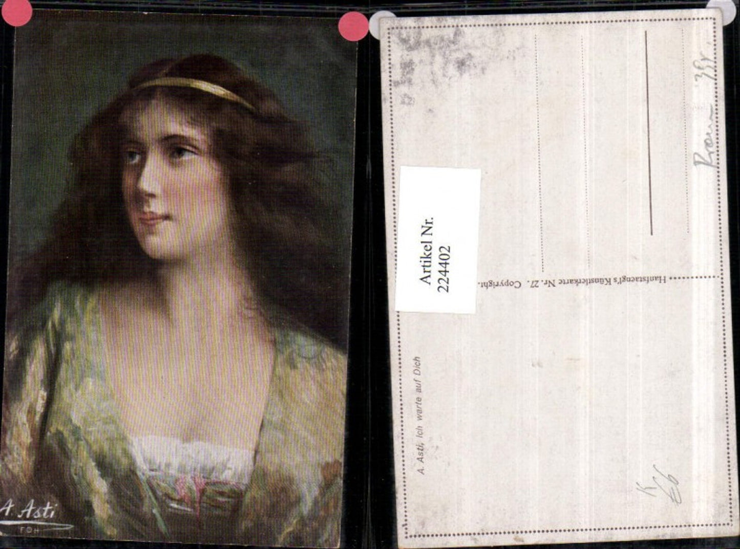 224402,Künstler AK A. Asti Ich warte auf Dich Frau m. Haarreif Portrait