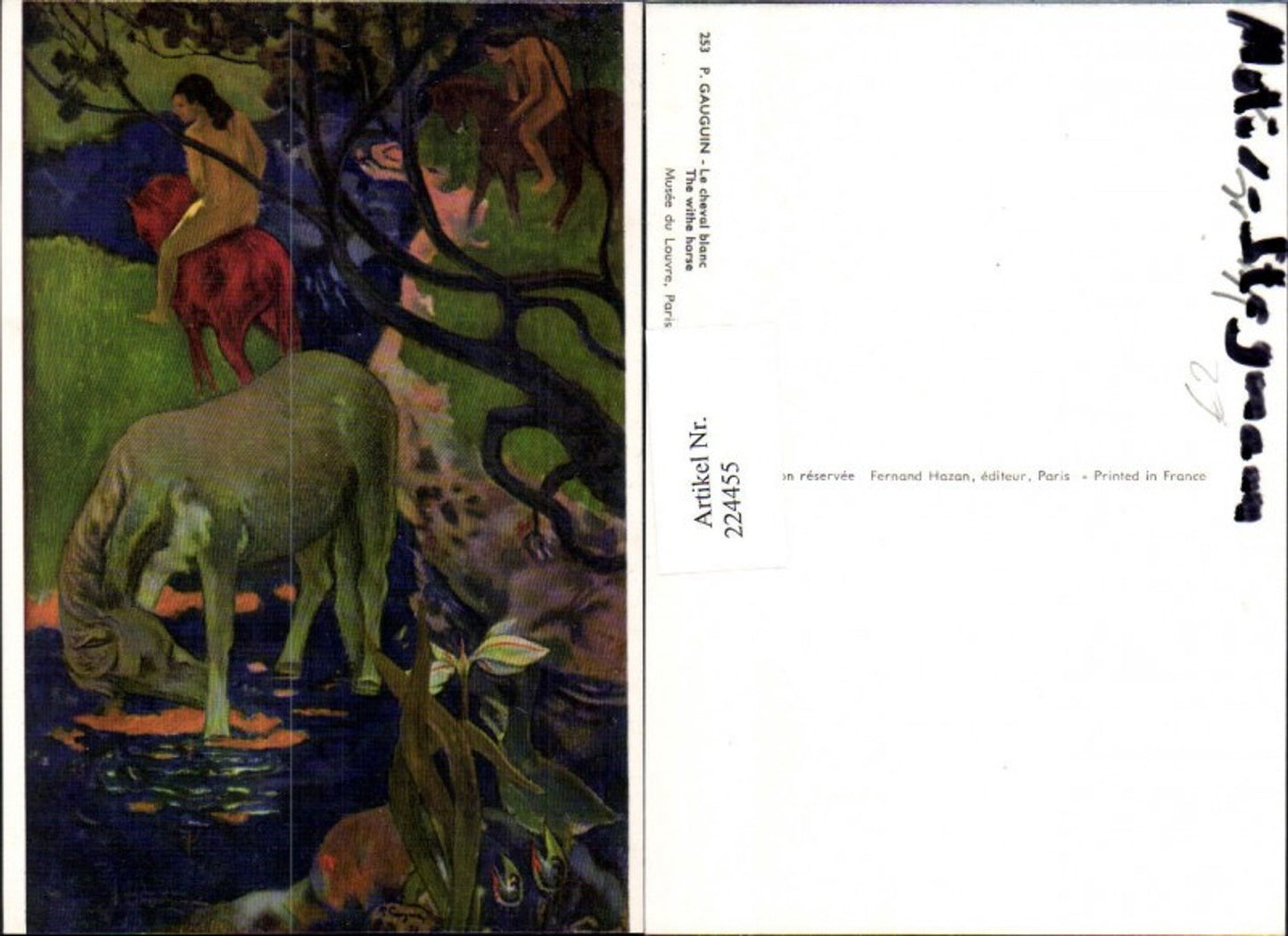 224455,Künstler AK P. Gauguin The withe horse Pferde Wasser Blumen