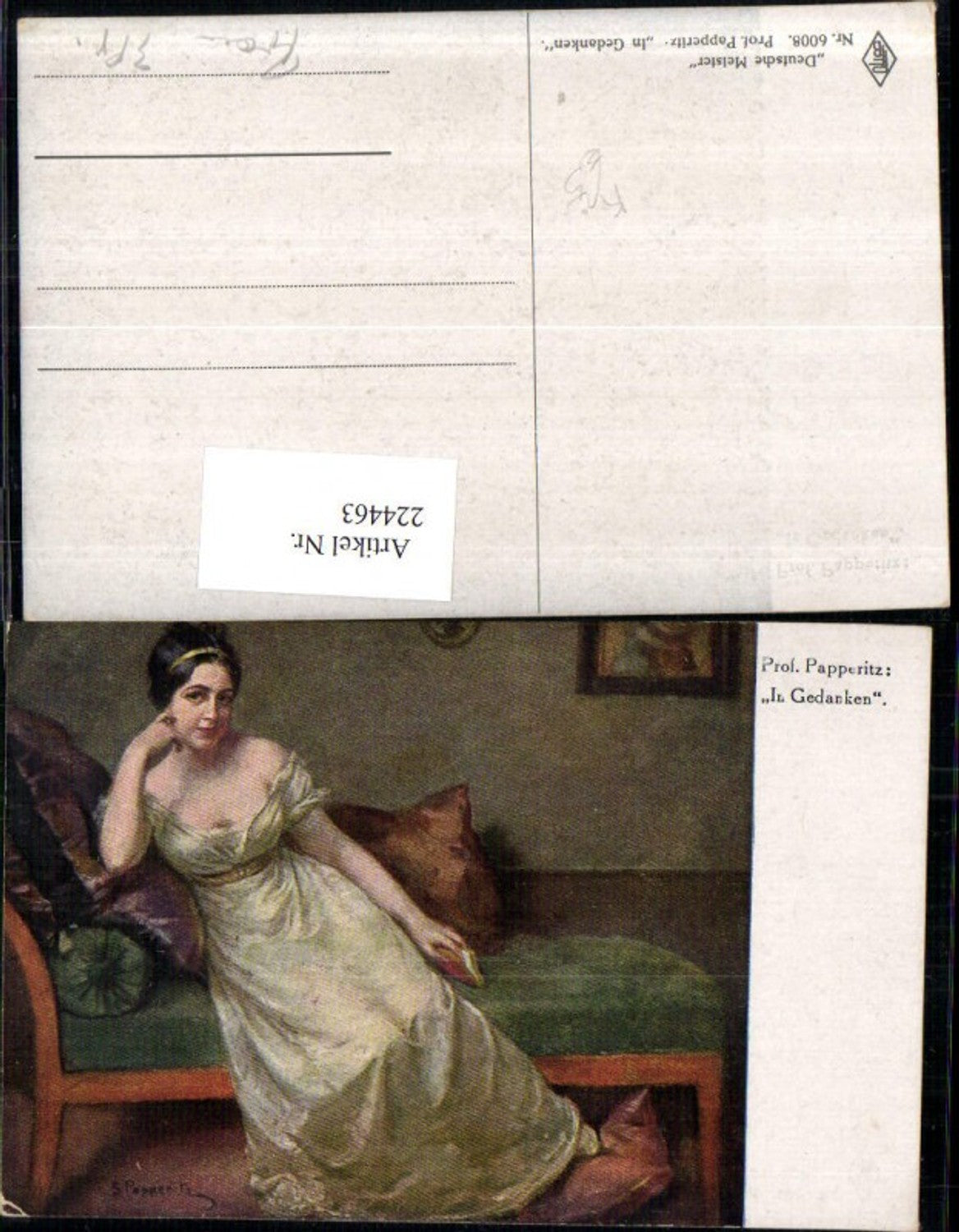 224463,Künstler AK Prof. Papperitz In Gedanken Frau m. Kleid Bank