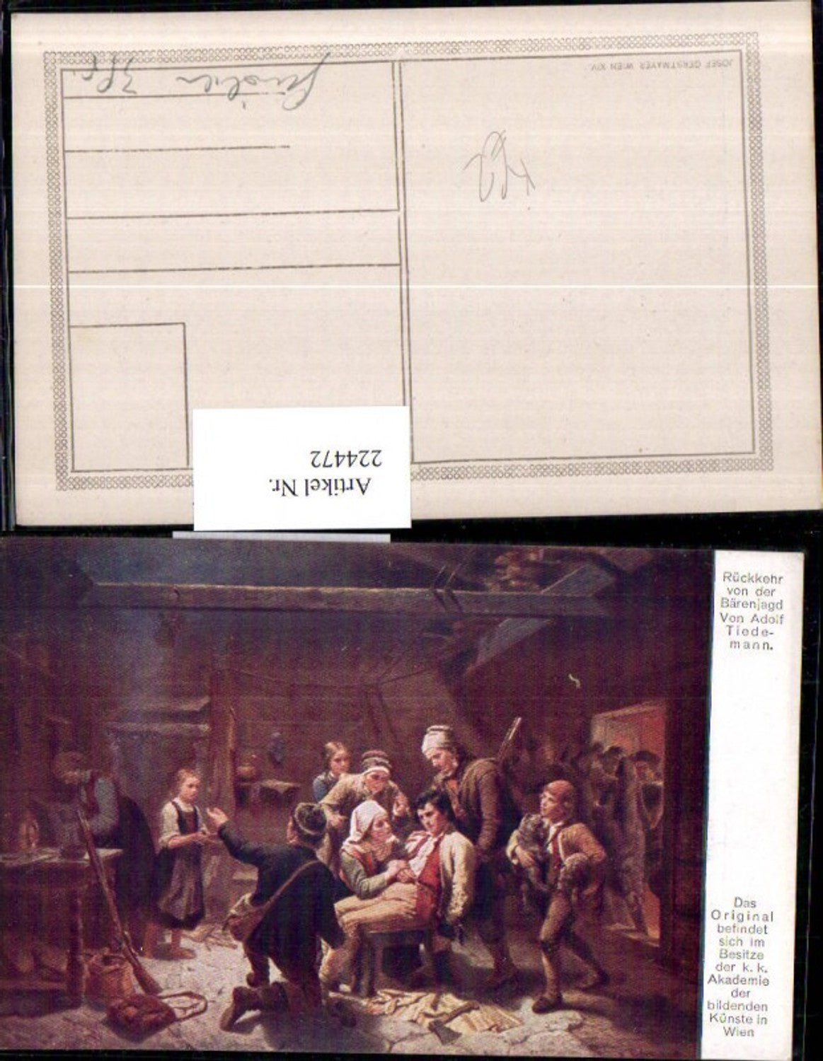 224472, Artist AK Adolf Tiedemann Return of the Bear Hunt People Rifle pub Josef Gerstmayer Vienna