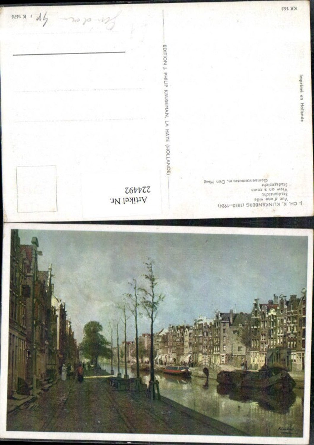 224492,Künstler AK J. Ch. K. Klinkenberg Stadtansicht Partie Promenade